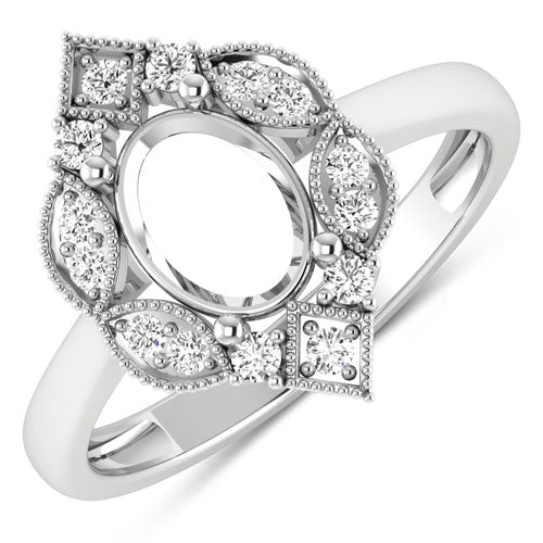Bids.com 0.20 Carat Genuine White Diamond 14K White Gold Semi Mount Ring - holds 8x6mm Oval Gemstone Rings