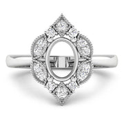 Bids.com 0.20 Carat Genuine White Diamond 14K White Gold Semi Mount Ring - holds 8x6mm Oval Gemstone Rings