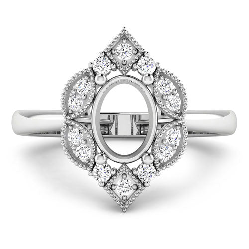 Bids.com 0.20 Carat Genuine White Diamond 14K White Gold Semi Mount Ring - holds 8x6mm Oval Gemstone Rings
