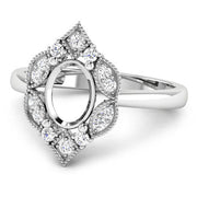 Bids.com 0.20 Carat Genuine White Diamond 14K White Gold Semi Mount Ring - holds 8x6mm Oval Gemstone Rings