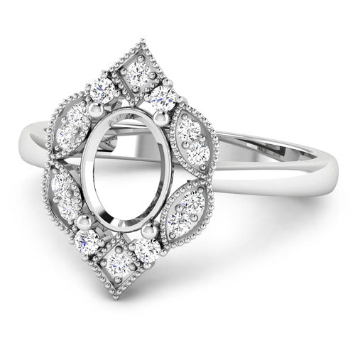 Bids.com 0.20 Carat Genuine White Diamond 14K White Gold Semi Mount Ring - holds 8x6mm Oval Gemstone Rings