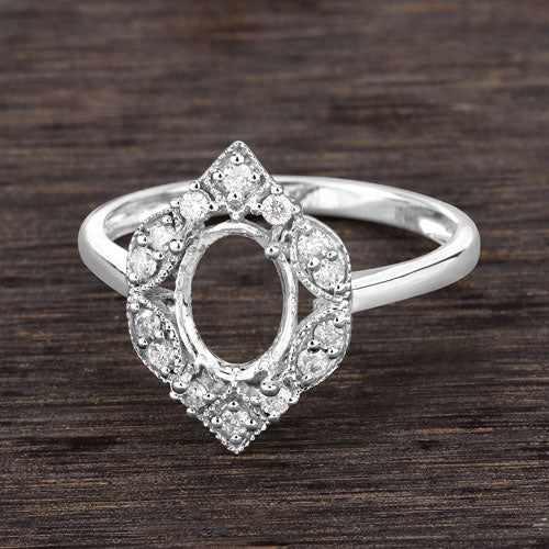 Bids.com 0.20 Carat Genuine White Diamond 14K White Gold Semi Mount Ring - holds 8x6mm Oval Gemstone Rings