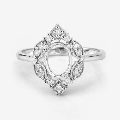 Bids.com 0.20 Carat Genuine White Diamond 14K White Gold Semi Mount Ring - holds 8x6mm Oval Gemstone Rings
