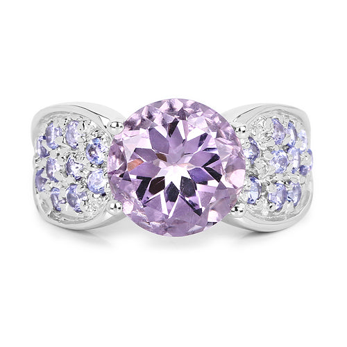 Bids.com 4.07 Carat Genuine Amethyst & Tanzanite .925 Sterling Silver Ring Rings