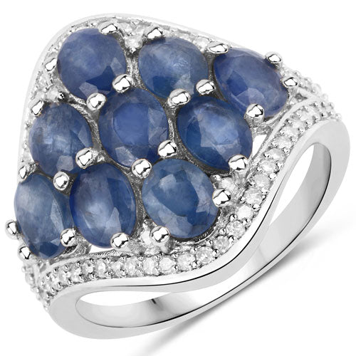 Bids.com 3.40 Carat Genuine Blue Sapphire and White Diamond .925 Sterling Silver Ring Rings