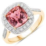 Bids.com 2.71 Carat Genuine Royal Pink Tourmaline and White Diamond 14K Yellow Gold Ring Rings