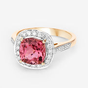 Bids.com 2.71 Carat Genuine Royal Pink Tourmaline and White Diamond 14K Yellow Gold Ring Rings