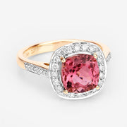 Bids.com 2.71 Carat Genuine Royal Pink Tourmaline and White Diamond 14K Yellow Gold Ring Rings