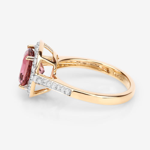 Bids.com 2.71 Carat Genuine Royal Pink Tourmaline and White Diamond 14K Yellow Gold Ring Rings