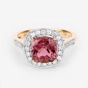 Bids.com 2.71 Carat Genuine Royal Pink Tourmaline and White Diamond 14K Yellow Gold Ring Rings