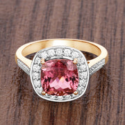 Bids.com 2.71 Carat Genuine Royal Pink Tourmaline and White Diamond 14K Yellow Gold Ring Rings