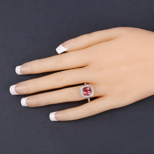 Bids.com 2.71 Carat Genuine Royal Pink Tourmaline and White Diamond 14K Yellow Gold Ring Rings