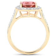 Bids.com 2.71 Carat Genuine Royal Pink Tourmaline and White Diamond 14K Yellow Gold Ring Rings