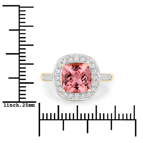 Bids.com 2.71 Carat Genuine Royal Pink Tourmaline and White Diamond 14K Yellow Gold Ring Rings