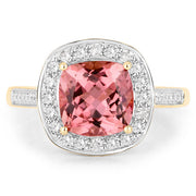 Bids.com 2.71 Carat Genuine Royal Pink Tourmaline and White Diamond 14K Yellow Gold Ring Rings