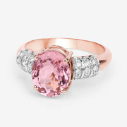 Bids.com 3.11 Carat Genuine Pink Tourmaline and White Diamond 14K Rose Gold Ring Rings