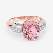 Bids.com 3.11 Carat Genuine Pink Tourmaline and White Diamond 14K Rose Gold Ring Rings