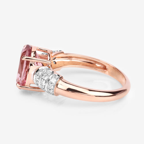 Bids.com 3.11 Carat Genuine Pink Tourmaline and White Diamond 14K Rose Gold Ring Rings