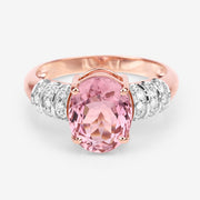 Bids.com 3.11 Carat Genuine Pink Tourmaline and White Diamond 14K Rose Gold Ring Rings