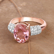 Bids.com 3.11 Carat Genuine Pink Tourmaline and White Diamond 14K Rose Gold Ring Rings