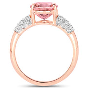 Bids.com 3.11 Carat Genuine Pink Tourmaline and White Diamond 14K Rose Gold Ring Rings