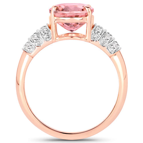 Bids.com 3.11 Carat Genuine Pink Tourmaline and White Diamond 14K Rose Gold Ring Rings