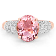 Bids.com 3.11 Carat Genuine Pink Tourmaline and White Diamond 14K Rose Gold Ring Rings