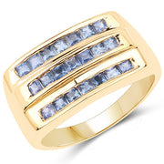 Bids.com 14K Yellow Gold Plated 1.05 Carat Genuine Blue Sapphire .925 Sterling Silver Ring Rings