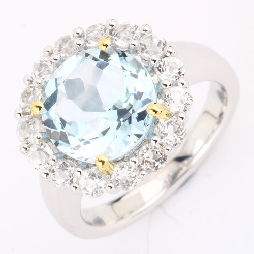 Bids.com 5.20 Carat Genuine Blue Topaz and White Topaz .925 Sterling Silver Ring Rings