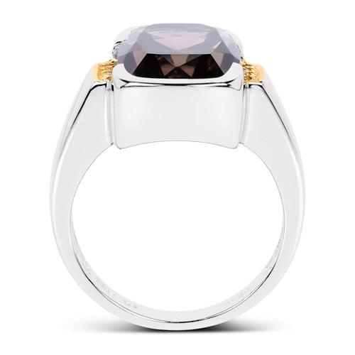 Bids.com Two Tone Plated 5.51 Carat Genuine Smoky Quartz and White Topaz .925 Sterling Silver Ring Rings