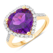 Bids.com 4.86 Carat Genuine Amethyst and White Topaz .925 Sterling Silver Ring Rings