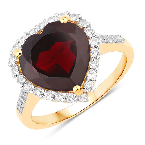 Bids.com 5.86 Carat Genuine Garnet and White Topaz .925 Sterling Silver Ring Rings
