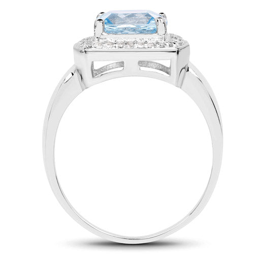 Bids.com 2.46 Carat Genuine Blue Topaz and White Topaz .925 Sterling Silver Ring Rings