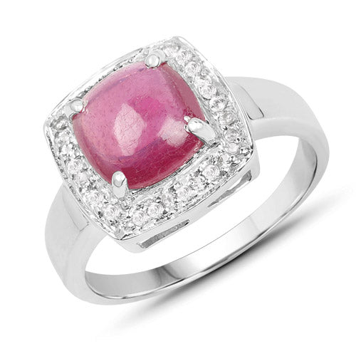 Bids.com 3.31 Carat Glass Filled Ruby and White Topaz .925 Sterling Silver Ring Rings