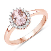 Bids.com 0.81 Carat Genuine Morganite and White Diamond 14K Rose Gold Ring Rings