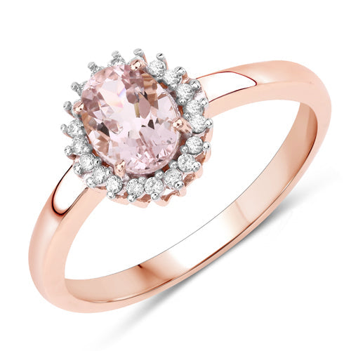 Bids.com 0.81 Carat Genuine Morganite and White Diamond 14K Rose Gold Ring Rings