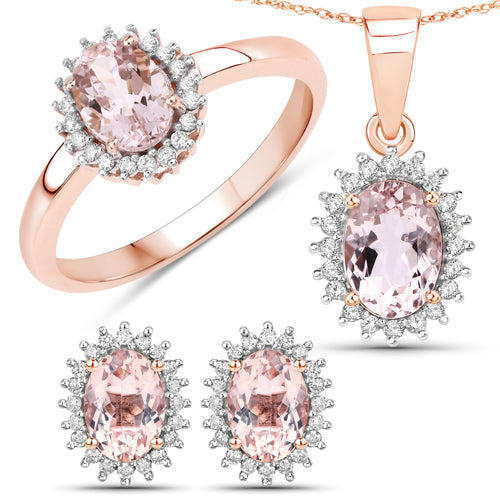 Bids.com 0.81 Carat Genuine Morganite and White Diamond 14K Rose Gold Ring Rings
