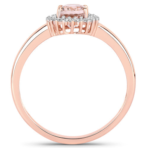 Bids.com 0.81 Carat Genuine Morganite and White Diamond 14K Rose Gold Ring Rings