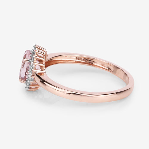 Bids.com 0.81 Carat Genuine Morganite and White Diamond 14K Rose Gold Ring Rings