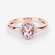 Bids.com 0.81 Carat Genuine Morganite and White Diamond 14K Rose Gold Ring Rings