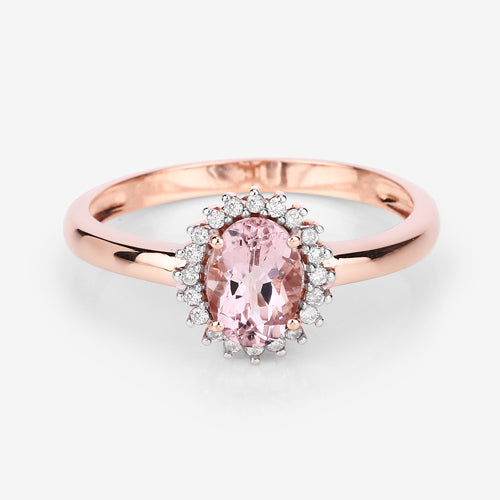 Bids.com 0.81 Carat Genuine Morganite and White Diamond 14K Rose Gold Ring Rings