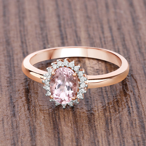 Bids.com 0.81 Carat Genuine Morganite and White Diamond 14K Rose Gold Ring Rings