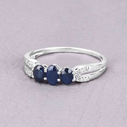 Bids.com 0.73 Carat Genuine Blue Sapphire and White Diamond 14K White Gold Ring Rings