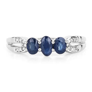 Bids.com 0.73 Carat Genuine Blue Sapphire and White Diamond 14K White Gold Ring Rings