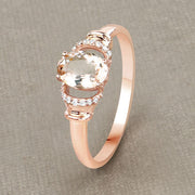 Bids.com 0.75 Carat Genuine Morganite and White Diamond 14K Rose Gold Ring Rings