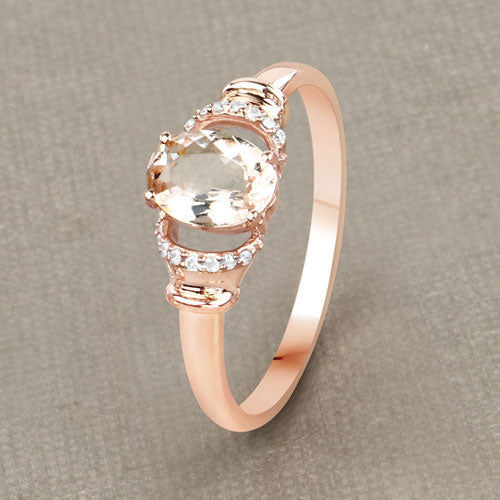 Bids.com 0.75 Carat Genuine Morganite and White Diamond 14K Rose Gold Ring Rings