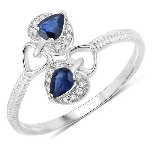 Bids.com 0.34 Carat Genuine Blue Sapphire and White Diamond 14K White Gold Ring Rings
