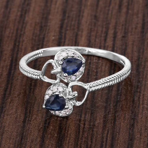 Bids.com 0.34 Carat Genuine Blue Sapphire and White Diamond 14K White Gold Ring Rings