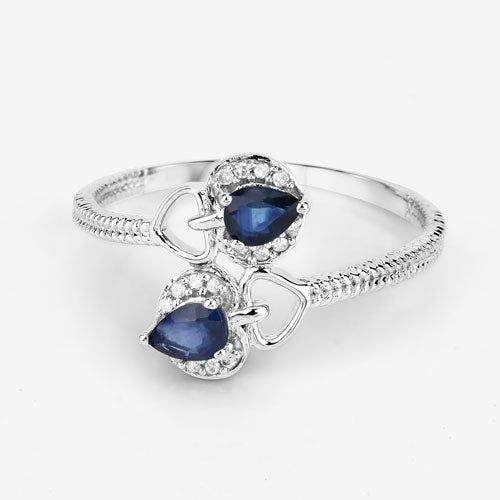 Bids.com 0.34 Carat Genuine Blue Sapphire and White Diamond 14K White Gold Ring Rings