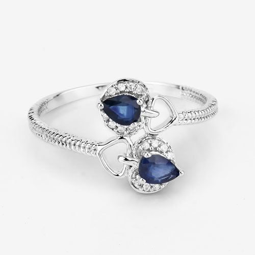 Bids.com 0.34 Carat Genuine Blue Sapphire and White Diamond 14K White Gold Ring Rings
